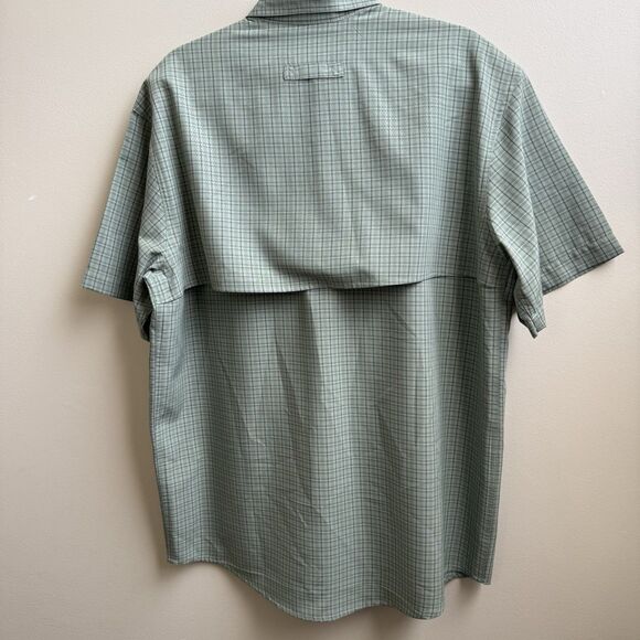 Men’s L.L. Bean Vented Fishing Outdoors Shirt Short Sleeve Green Plaid Sz M Reg - Picture 2 of 5